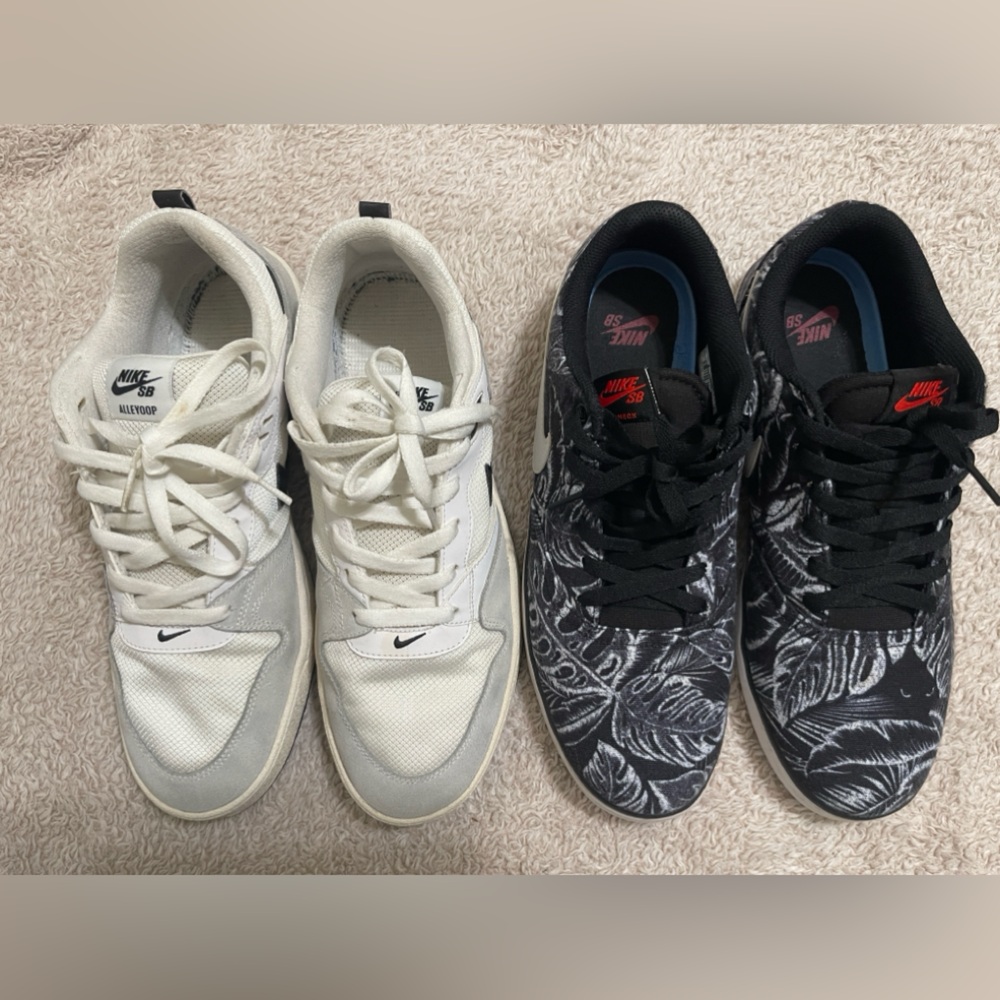 White Nike alleyoop and Black floral Nike check
